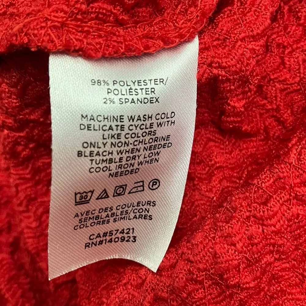 LOFT Womens Red Textured Puff Knotted Sleeve Long Sleeve‎ Shirt Size XL